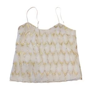 Lilly Pulitzer Metallic Gold & Silver Scallop Silk Tank Top - Large